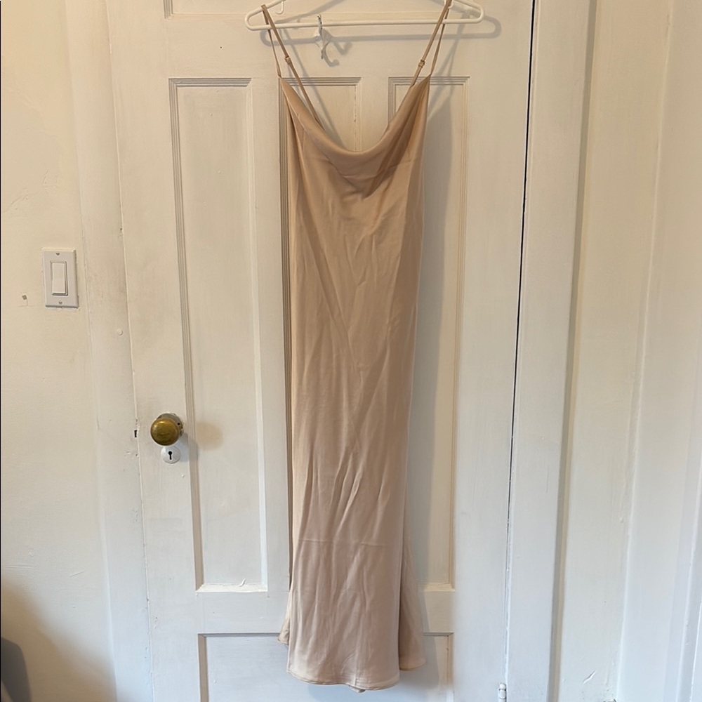 Champagne Satin Cowl Slip Dress